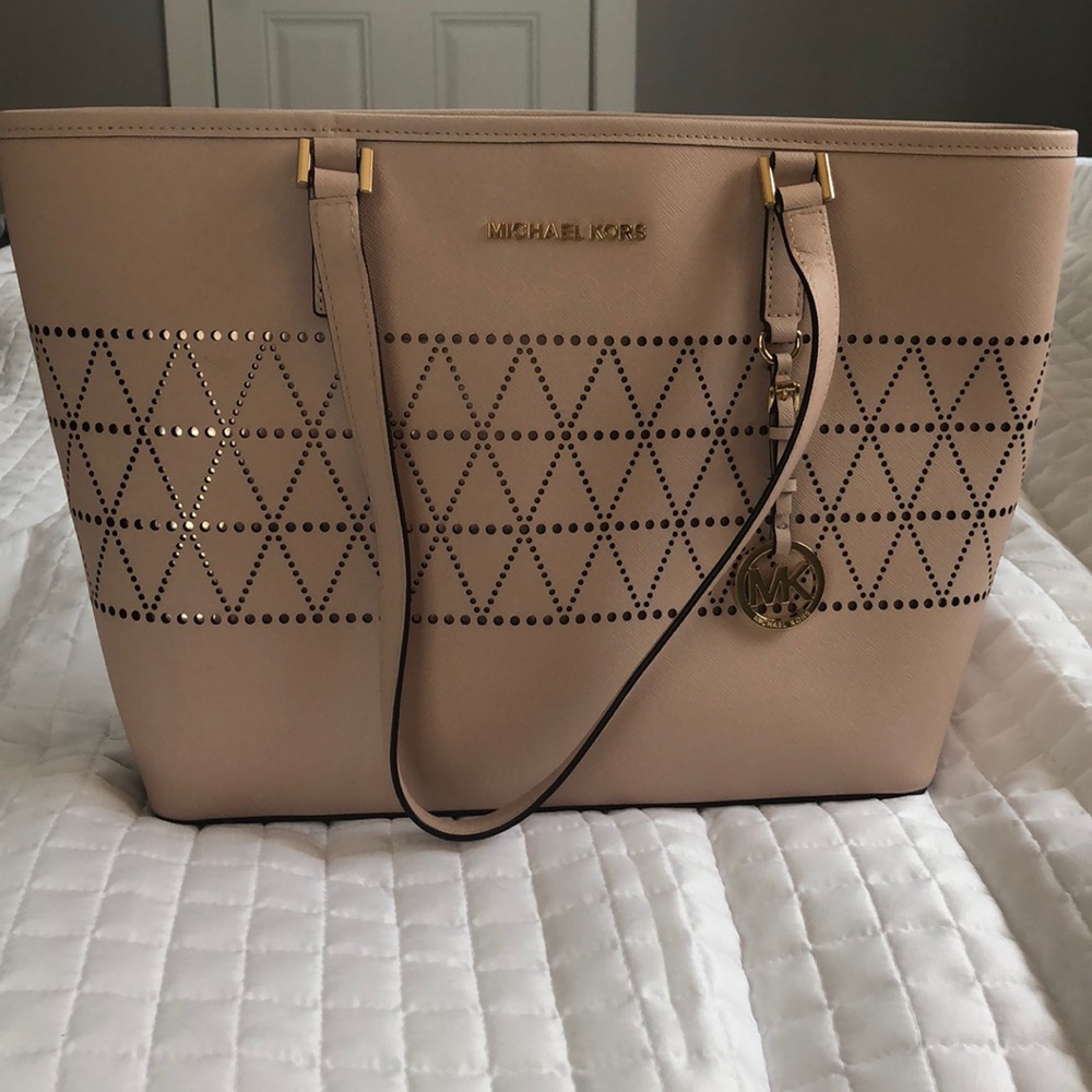 Pink and gold leather over the shoulder tote